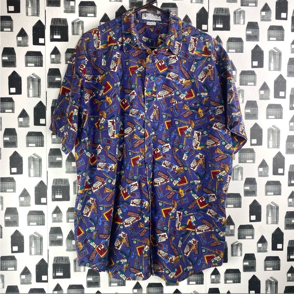VINTAGE Columbia, men’s fishing, print, casual button-down shirt